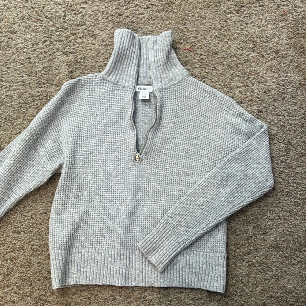 Cropped, grey, knitted, quarter zip shirt